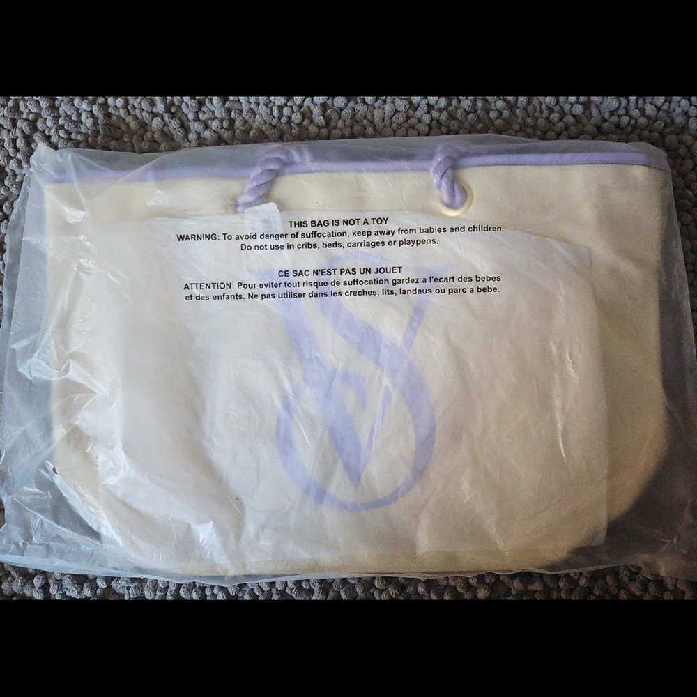 Victoria's Secret Cream and Purple Tote Bag - Picture 2 of 2